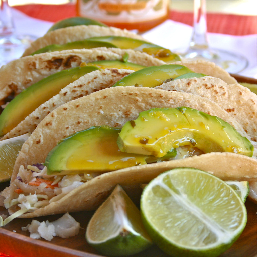 BAJA FISH TACOS (Mango Tequila Jalapeño Grilling & Dipping Sauce)