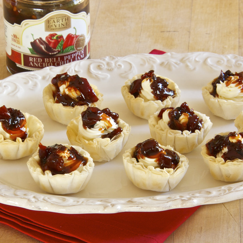 PHYLLO CREAM CHEESE APPETIZER CUPS (Red Bell pepper Ancho Chili Jam)