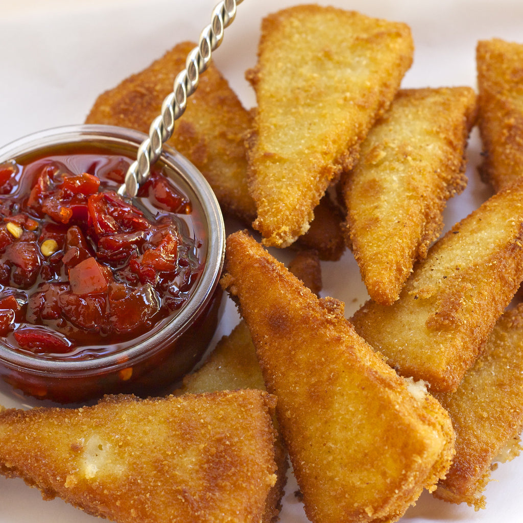 DEEP FRIED MANCHEGO CHEESE (Red Bell Pepper Ancho Chili Jam)
