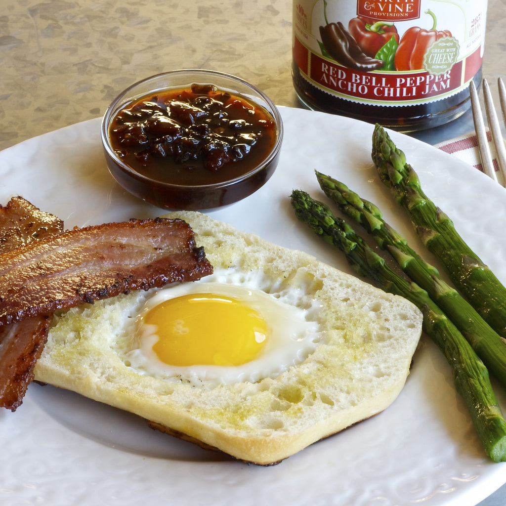 BACON, EGG & ASPARAGUS (Red Bell Pepper Ancho Chili Jam)
