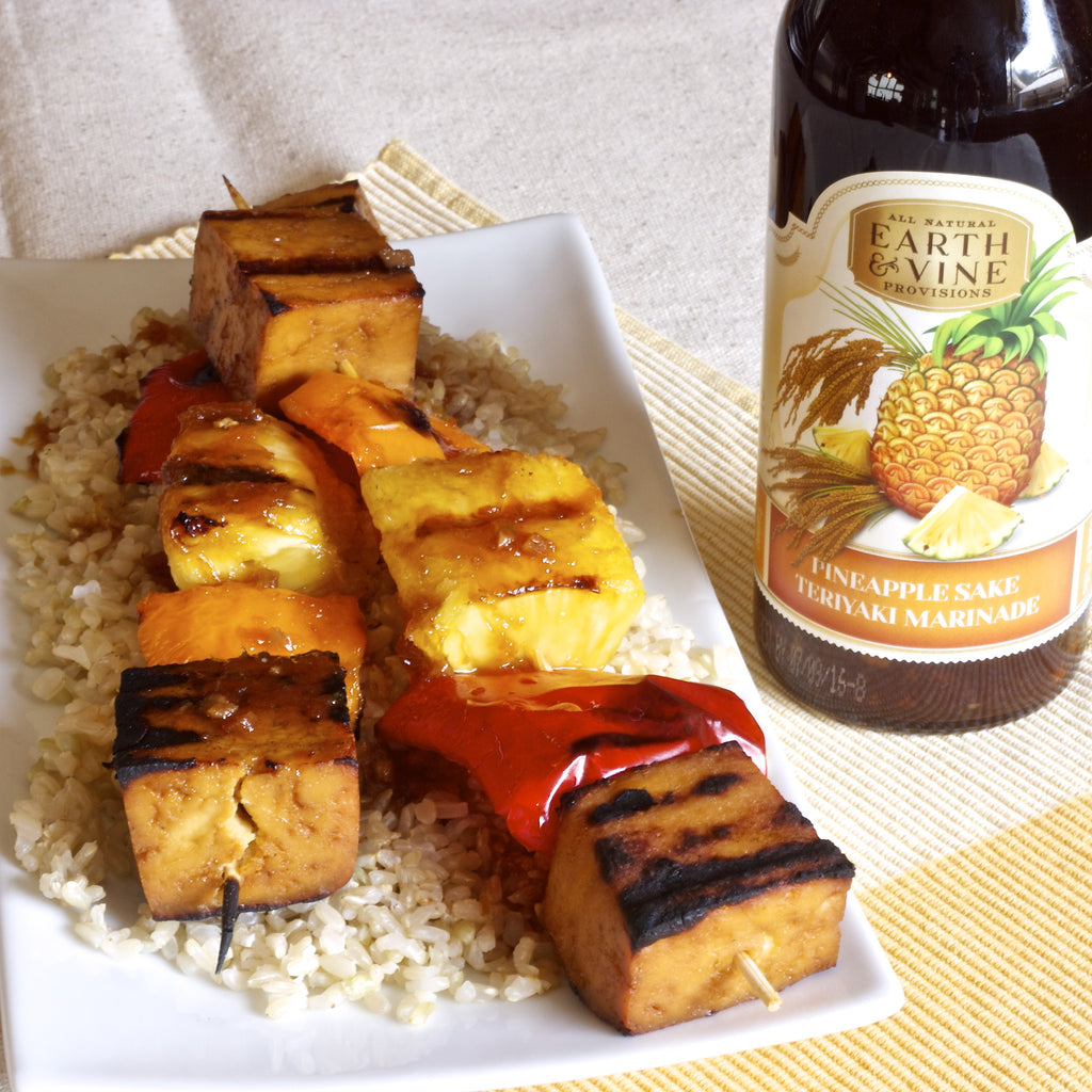 TOFU PINEAPPLE KABOBS (Pineapple Sake Teriyaki Marinade)