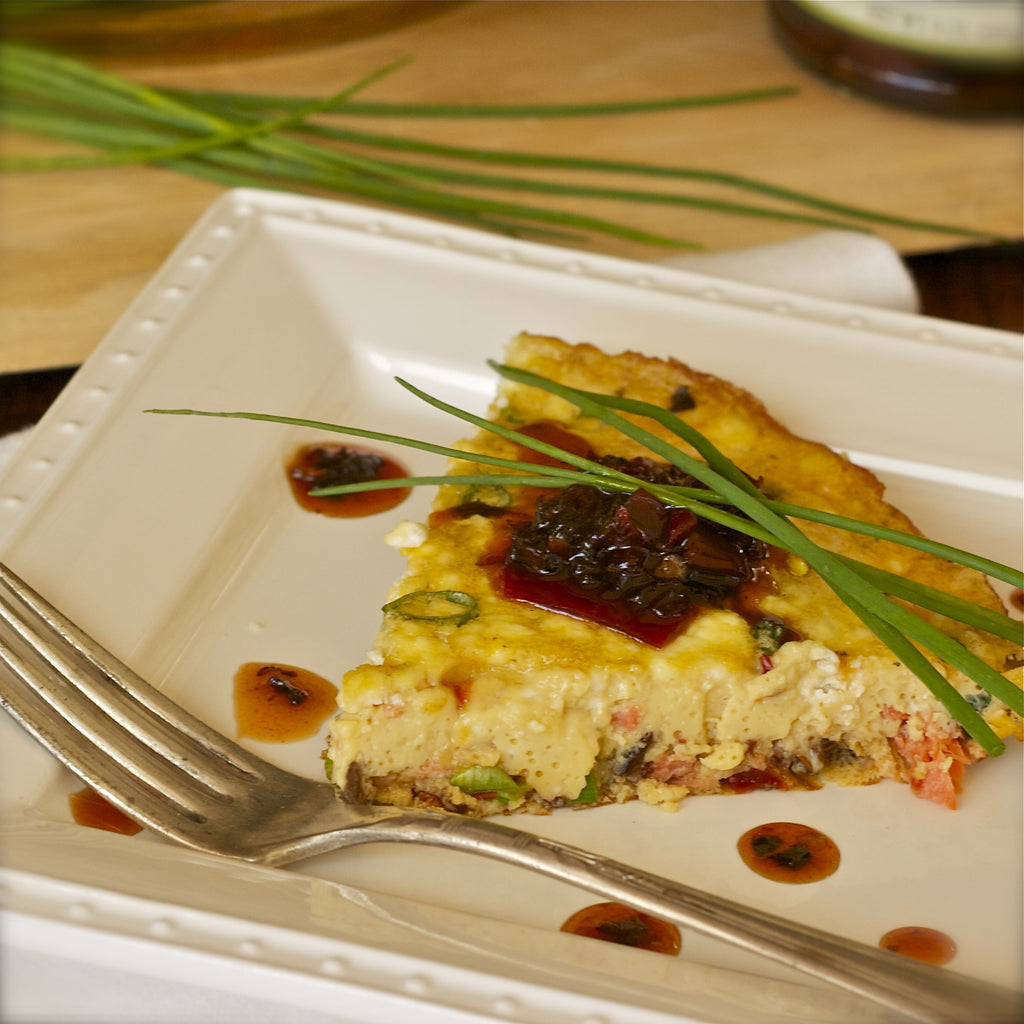SMOKED SALMON FRITTATA (Red Bell Pepper Ancho Chili Jam)