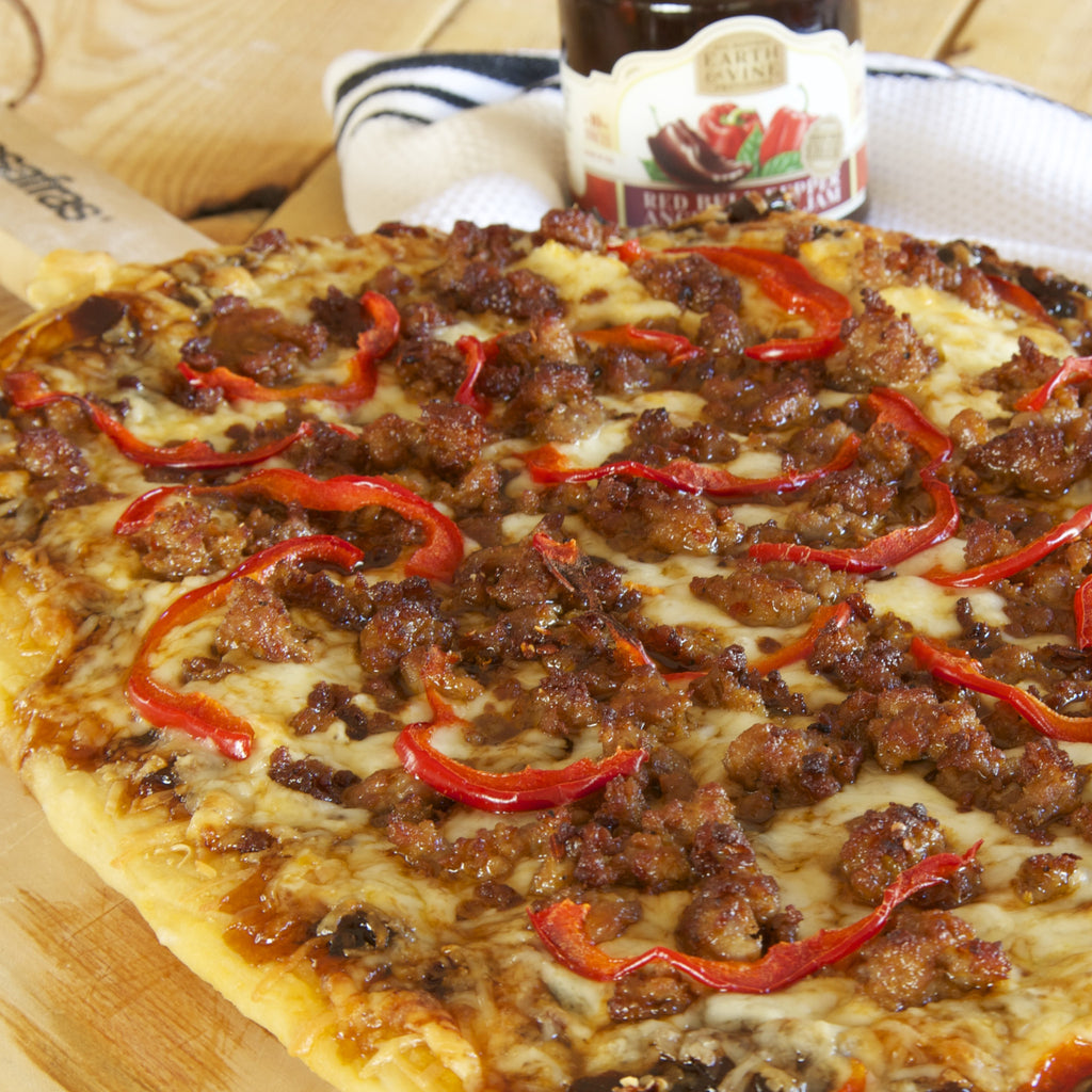HOT ITALIAN SAUSAGE PIZZA with Red Bell pepper Ancho Chili Jam