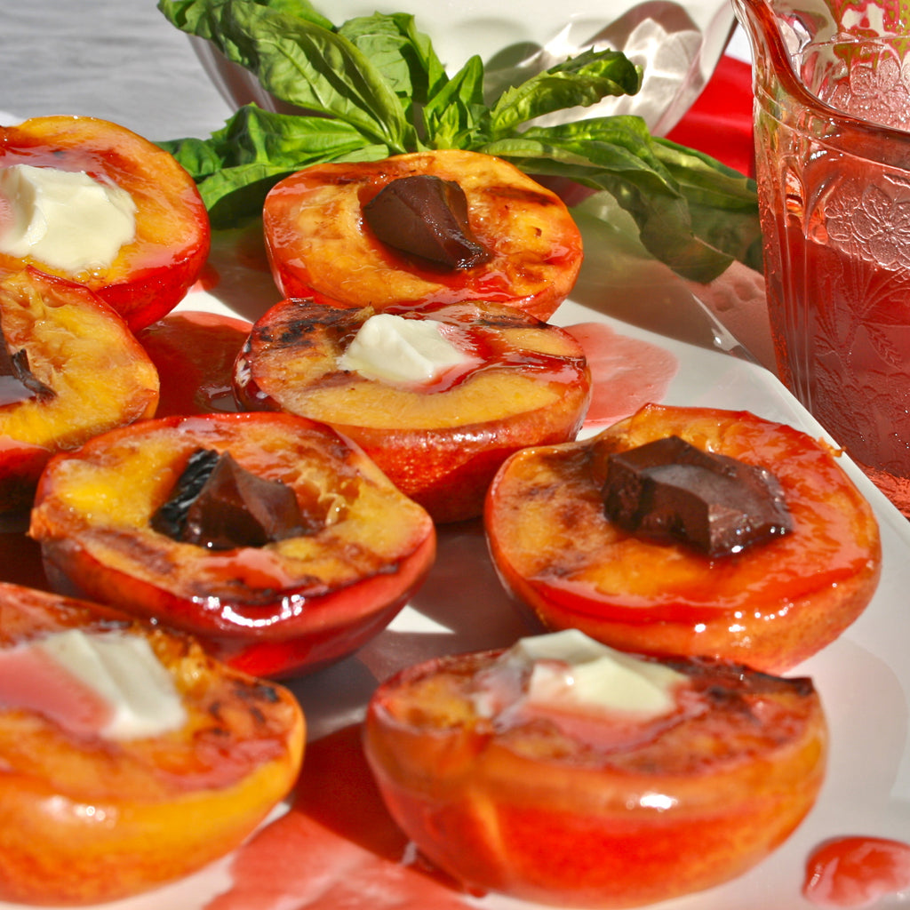 GRILLED NECTARINES WITH CHOCOLATE with Strawberry Champagne Dressing