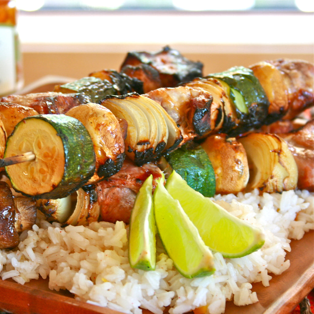 PORK & ZUCCHINI KABOBS (Peach Chipotle Jam)